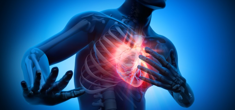 Visuel 3D d'un homme qui a des douleurs cardiaques